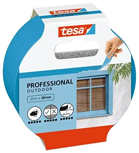 Produktbild: tesa Malerband AUSSEN – Dünnes Abdeckband für extrem präzises Abkleben bei Malerarbeiten im Outdoor-Bereich, UV- und wetterbeständig – 25 m x 38 mm