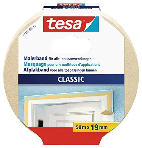Produktbild: tesa Malerband CLASSIC - Abdeckband zum Abkleben bei Malerarbeiten - lösungsmittelfrei, rückstandslos entfernbar - 50 m x 19 mm