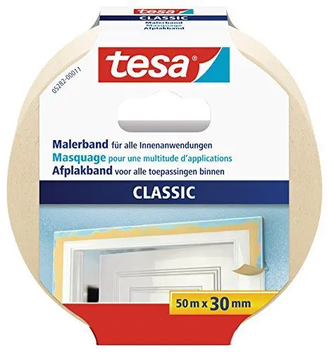 Produktbild: tesa Malerband CLASSIC - Abdeckband zum Abkleben bei Malerarbeiten - lösungsmittelfrei, rückstandslos entfernbar - 50 m x 30 mm