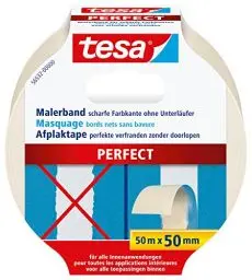 Produktbild: tesa Malerband PERFECT – Dünnes Abdeckband für präzises Abkleben im Innenbereich – aus ungekrepptem Spezialpapier – 50 m x 50 mm
