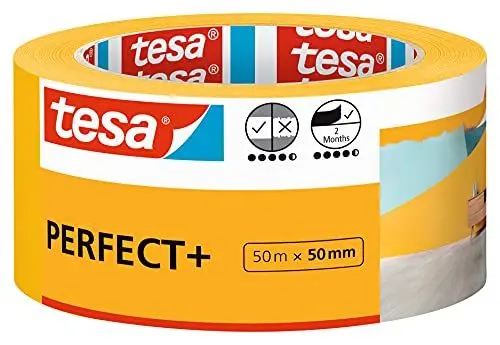 Produktbild: tesa Malerband Perfect+ - Malerkrepp aus dünnem Washi-Papier zum präzisen Abkleben bei Malerarbeiten - für den Innenbereich - 50 m x 50mm