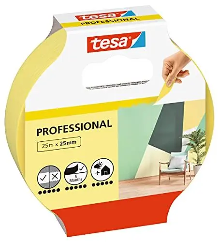 Produktbild: tesa Malerband Professional - Malerkrepp aus dünnem Washi-Papier zum besonders präzisen Abkleben bei Malerarbeiten - für innen und außen - 25 m x 25 mm
