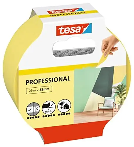 Produktbild: tesa Malerband Professional - Malerkrepp aus dünnem Washi-Papier zum besonders präzisen Abkleben bei Malerarbeiten - für innen und außen - 25 m x 38mm