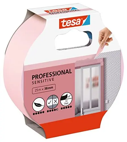 Produktbild: tesa Malerband TAPETEN – Dünnes Abdeckband für präzises Abkleben – geeignet für empfindlichen Oberflächen im Innenbereich – 25 m x 38 mm