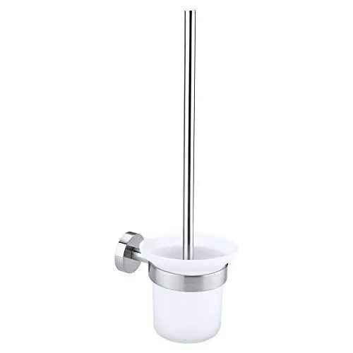 Produktbild: tesa Moon WC-Garnitur, satiniertes Glas und verchromter Edelstahl - Toilettenbürsten-Set zur Wandbefestigung ohne Bohren, inkl. Klebelösung - 115mm x 390mm x 147mm