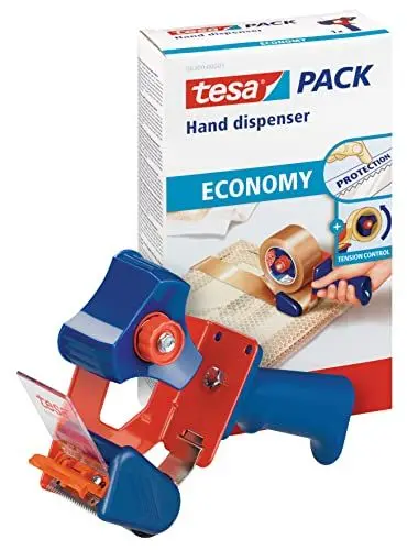 Produktbild: tesa Packband Handabroller ECONOMY - robuster Abroller für Paketbänder - Profi-Qualität - Für Klebebänder mit bis zu 50 cm Breite