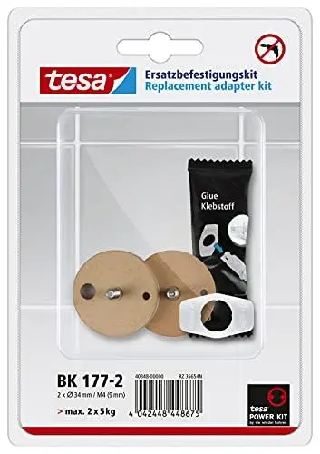 Produktbild: tesa Power.Kit-Adapter BK177-2, selbstklebendes Ersatzteil-Set, Metallplatte, Durchmesser 34mm, Höhe 12mm, Bolzenlänge 9mm