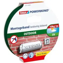 Produktbild: tesa Powerbond Outdoor - Doppelseitiges Montageband für den Außenbereich - Wasserfestes, starkes, UV-beständiges Klebeband - 5 m x 19 mm