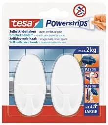 Produktbild: tesa Powerstrips Haken Large OVAL - Selbstklebender Wandhaken für Glas, Kacheln, Holz, Kunststoff und andere Untergründe - Weiß