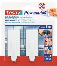 Produktbild: tesa Powerstrips Haken Large TREND - Selbstklebender Wandhaken für Glas, Kacheln, Holz, Kunststoff und andere Untergründe - Weiß 58045-00-01