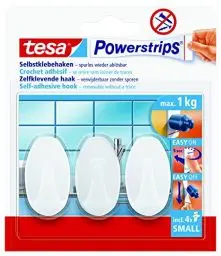 Produktbild: tesa Powerstrips Haken Small OVAL - Selbstklebender Wandhaken für Glas, Kacheln, Holz, Kunststoff und andere Untergründe - Weiß