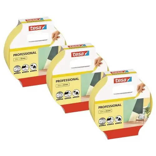 Produktbild: tesa Profi-Malerband INNEN im 3er Pack - Dünnes Abdeckband für extrem präzises Abkleben bei Malerarbeiten, lösungsmittelfrei - 3 Rollen je 25 m