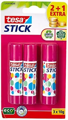 Produktbild: tesa Stick ecoLogo - Geruchsneutraler Klebestift für Papier und Pappe - Lösungsmittelfrei und Umweltschonend - 3 x 10 g