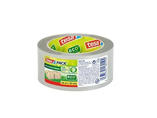Produktbild: tesa Tesapack ECO und ULTRA STRONG ecoLogo - transparentes Kunststoff-Packband mit extra starker Haftkraft - umweltfreundliches Klebeband, lösemittelfrei hergestellt - 66 m x 50 mm