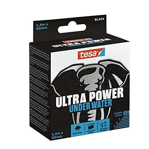 Produktbild: tesa Ultra Power Under Water Repair Tape - Reparaturband für Reparaturen auf trockenen und nassen Oberflächen - wetterbeständig - 1,5 m x 50 mm