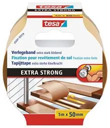 Produktbild: tesa Verlegeband extra stark klebend - Doppelseitiges Klebeband zum Verlegen von Teppich und PVC-Belag - doppelseitig klebend - Mehrfarbig - 5 m x 50 mm