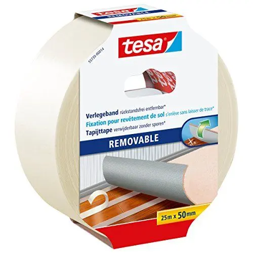 Produktbild: tesa Verlegeband rückstandsfrei entfernbar - Gewebeverstärktes, doppelseitiges Klebeband zum Verkleben von Teppich- und PVC-Bodenbelägen - 25 m x 50 mm