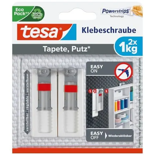 Produktbild: tesa Klebeschraube für Tapeten und Putz (verstellbar, 1kg)