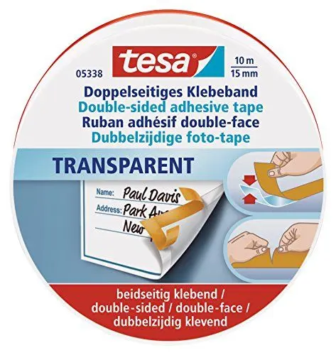 Produktbild: tesa Doppelseitiges Klebeband extra dünn, stark klebend, von Hand einreißbar, ideal für Bastelarbeiten, 10m x 15mm, in hochwertiger Metalldose