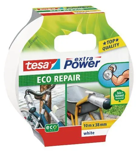 Produktbild: tesa extra Power Eco Repair Gewebeband ökologisch, lösungsmittelfrei, von Hand einreißbar, für Innen - Außen, weiß, 10m x 38mm