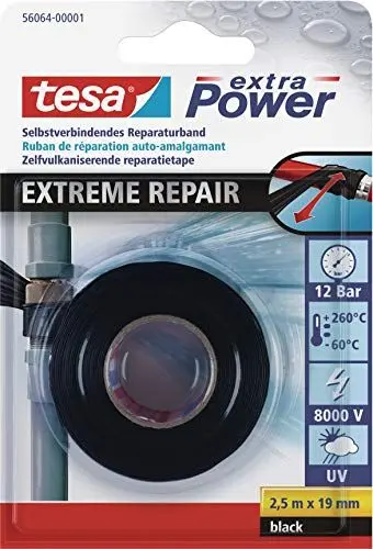 Produktbild: tesa extra Power Extreme Repair Reparaturband - Selbstverschweißendes Reparaturband aus Silikon zum Isolieren und Abdichten - 2,5 m - Schwarz