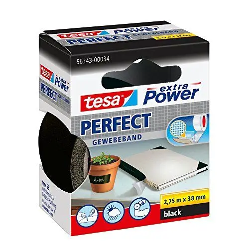 Produktbild: tesa extra Power Perfect Gewebeband - Gewebeverstärktes Ductape zum Basteln, Reparieren, Befestigen, Verstärken und Beschriften - Schwarz - 2,75 m x 38 mm