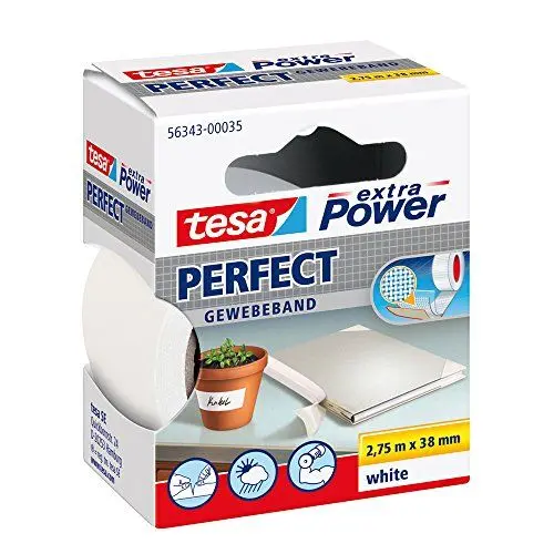Produktbild: tesa extra Power Perfect Gewebeband - Gewebeverstärktes Ductape zum Basteln, Reparieren, Befestigen, Verstärken und Beschriften - Weiß - 2,75 m x 38 mm