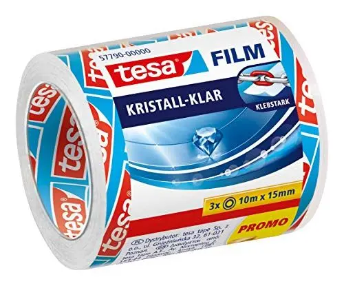 Produktbild: tesa tesafilm kristall-klar - Hochtransparentes, alterungsbeständiges Klebeband mit starker Haftung - 10 m x 15 mm - 3er Pack