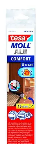 Produktbild: tesa tesamoll Alu COMFORT Türdichtschiene für unebene Böden - Selbstklebende Türdichtung zum Schutz vor Zugluft - mit Bürstendichtung bis 15 mm - Braun