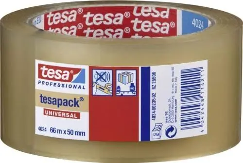 Produktbild: tesa tesapack 4024 Universal PP - 36er-Pack - Paketklebeband aus PE-Folie - Versandklebeband für geräuscharmes Abrollen - witterungs- und alterungsbeständig - transparent - je 66 m x 5 cm
