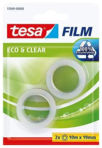 Produktbild: tesafilm eco & clear - Umweltfreundliches Klebeband - Klebestark, lösungsmittelfrei und alterungsbeständig - 10 m x 19 mm - 2er Pack