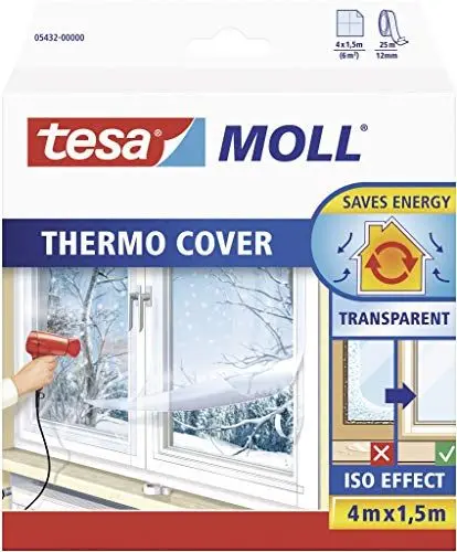 Produktbild: tesamoll Thermo Cover Fenster-Isolierfolie - Transparente Isolierfolie zur Wärmedämmung an Fenstern - Inklusive praktischer Klebelösung - 4 m x 1,5 m