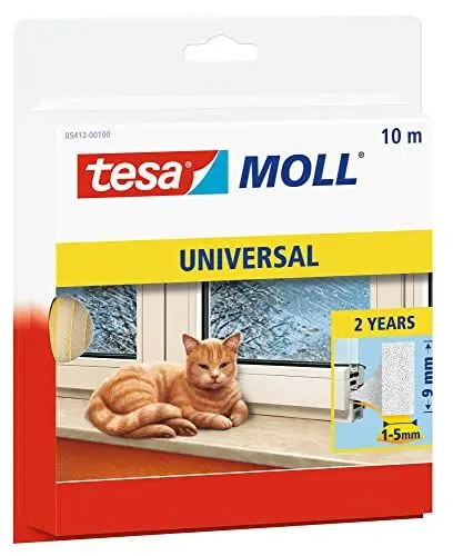 Produktbild: tesamoll Universal Schaumstoff - Schaumstoffdichtung zum Isolieren von Spalten im Haushalt, selbstklebend - Weiß - 10 m x 9 mm x 5,5 mm