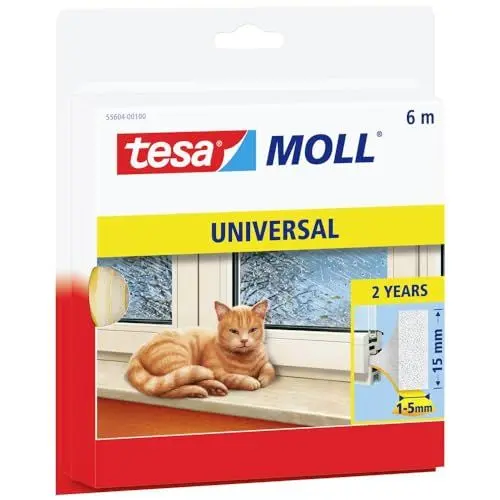 Produktbild: tesa tesamoll Universal Schaumstoff - Schaumstoffdichtung zum Isolieren von Spalten im Haushalt, selbstklebend - Weiß - 6 m x 15 mm x 5,5 mm