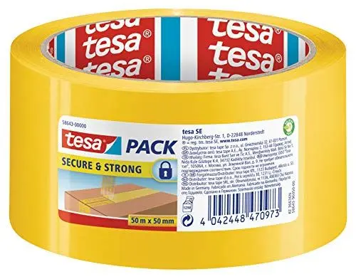 Produktbild: tesapack Secure & Strong - gelbes Paketband mit Siegel-Effekt für einen sicheren Transportweg, 50m:50mm