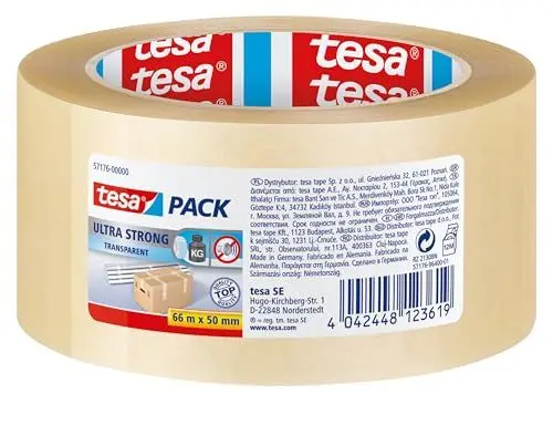Produktbild: tesapack Ultra Strong - PVC-Klebebänder für festes Verpacken und sicheres Bündeln - Transparent - 66 m x 50 mm