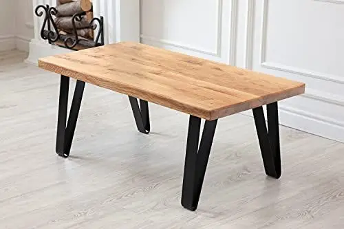Produktbild: Tesla Dreams Couchtisch Massivholz Eiche-RUSTIKAL, Wohnzimmertisch, 110 x 55, Lackierung - Bio-Öl, Echter Baumkante 40 mm, 3 Beinvarianten verfügbar, Unikat (Eiche-RUSTIKAL, Wellefüße)