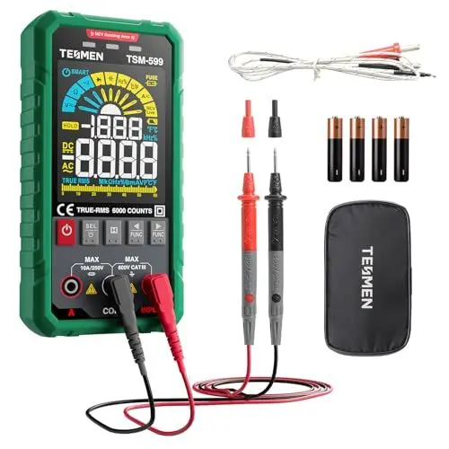 Produktbild: TESMEN TSM-599 Smart Digital Multimeter, TRMS 6000 Counts, Spannungstester, Voltmeter mit NCV, DC/AC Spannung&Strom, Widerstand, Kontinuität, Diode, Kapazität, Hz%, Temperatur, Live Wire - Grün