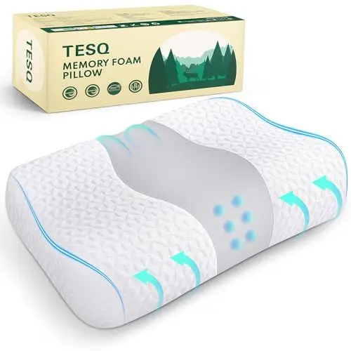 Produktbild: TESQ Memory Foam Kissen Kopfkissen höheneinstellbar – Nackenkissen Kopfkissen für Tiefenschlaf mit kühlendem Gefühl und langsamer Rückfederung, Ideal für den Heimgebrauch
