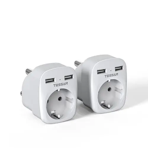 Produktbild: TESSAN 2 Pack Adapter südafrika mit USB, 3 in 1 Reiseadapter Südafrika, 1 Fach Steckdosenadapter mit 2 USB, 2500W Reisestecker Namibia, Adapter Typ M, Namibia, Lesotho