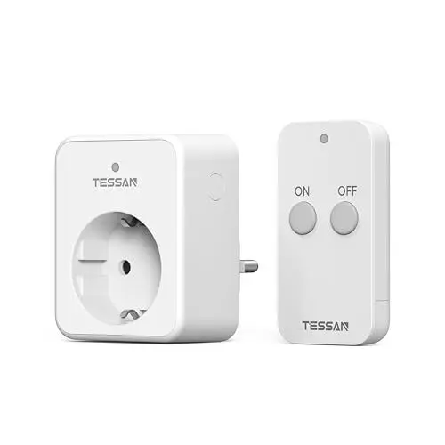 Produktbild: TESSAN Funksteckdosen mit Fernbedienung 30,5M, 3600W Stecker mit Fernbedienung, Platzsparende Steckdose, Schaltbare Funksteckdose Steckdose für Lampe und Haushaltsgeräte, Weiß