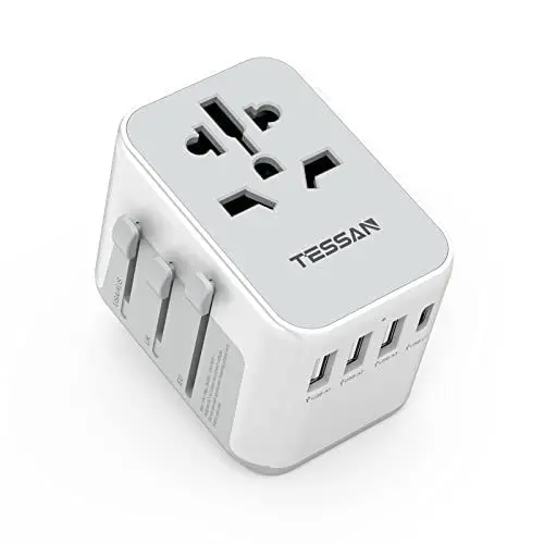 Produktbild: TESSAN Reiseadapter Weltweit, Universal Reisestecker mit 3 USB A und 1 USB C, Internationaler Steckdosenadapter, Universaladapter für England USA Japan Thailand Australien, Travel Adapter