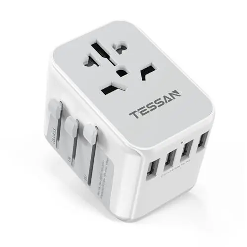 Produktbild: TESSAN Reiseadapter Weltweit, Universal Steckdosenadapter mit 4USB und 1AC Steckdose, Reisestecker für Deutschland USA England Thailand Italien Australien Internationaler Stromadapter