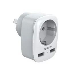Produktbild: TESSAN Adapter Australien, 3 in 1 Reiseadapter Australien mit 2 USB, Adapter China Deutschland Stecker, Steckdosenadapter neuseeland, Stromadapter für Neuseeland China Argentinien, Reisestecker Typ I