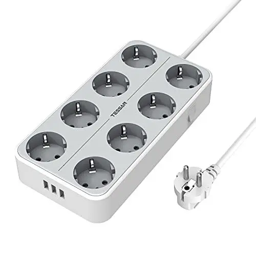 Produktbild: TESSAN Steckdosenleiste mit USB, 8 Fach Mehrfachsteckdose, 11 in 1 Steckerleiste Extension Cord, Verteilersteckdose mit Schalter, Mehrfachstecker Verlängerungskabel 2m,Power Strip 3600W für Büro, Weiß