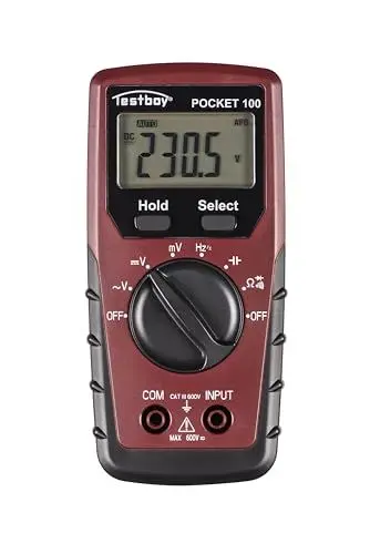 Produktbild: Testboy Pocket 100 Digital-Multimeter (Klein und handlich, Spannungsmessung bis 600 V AC/DC, LC-Display mit Hintergrundbeleuchtung, Data-Hold-Funktion, T-RMS), Rot/Schwarz