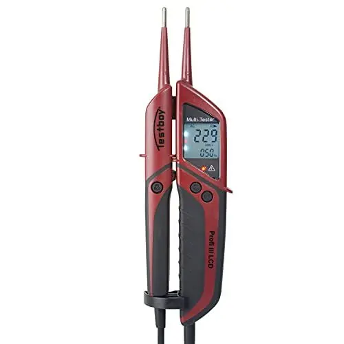 Produktbild: Testboy Profi III LCD Zweipoliger Spannungsprüfer CAT IV 1000 V mit FI-Test (großes beleuchtetes LCD, Einhandbedienung, Prüfung ohne Fingerkontakt), Rot/Schwarz