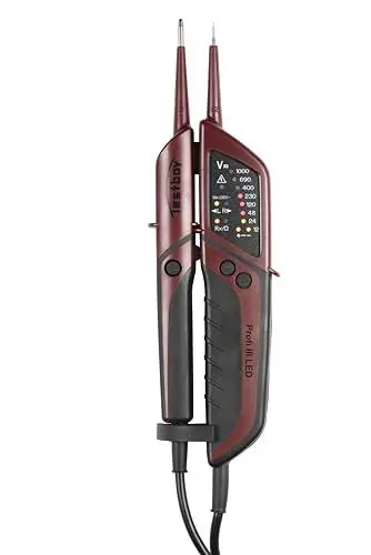 Produktbild: Testboy Profi III LED Zweipoliger Spannungsprüfer CAT IV 1000 V mit FI-Test (optische Anzeige per LED, Einhandbedienung, Prüfung ohne Fingerkontakt), Rot/Schwarz, 2220028, 1-er Pack