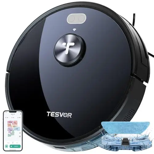 Produktbild: Tesvor S5 Saugroboter mit Wischfunktion, Staubsauger Roboter mit 3000Pa Starke Saugkraft, APP Steuerung, LiDAR Navigation, 180Min Laufzeit, Selbstaufladend Wischroboter für Tierhaare/Teppich/Hartboden