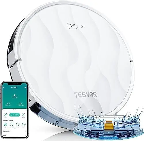 Produktbild: Tesvor Saugroboter mit Wischfunktion - M2 Staubsauger Roboter,6000Pa Starke Saugkraft Roboterstaubsauger,Selbstaufladend,WLAN, 5200 mAh +180 Min.Laufzeit Ideal für Tierhaare,Teppich,Hartboden.